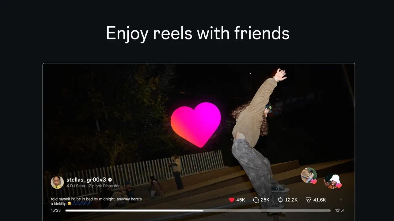 Instagram for TV Reel with on-screen reactions from friends