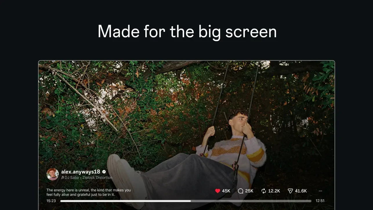 Instagram video playing on television, with playback and engagement controls visible
