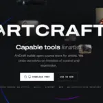 Κεντρική σελίδα ArtCraft με λογότυπο, σκοτεινό φόντο και παρουσίαση των δημιουργικών εφαρμογών
