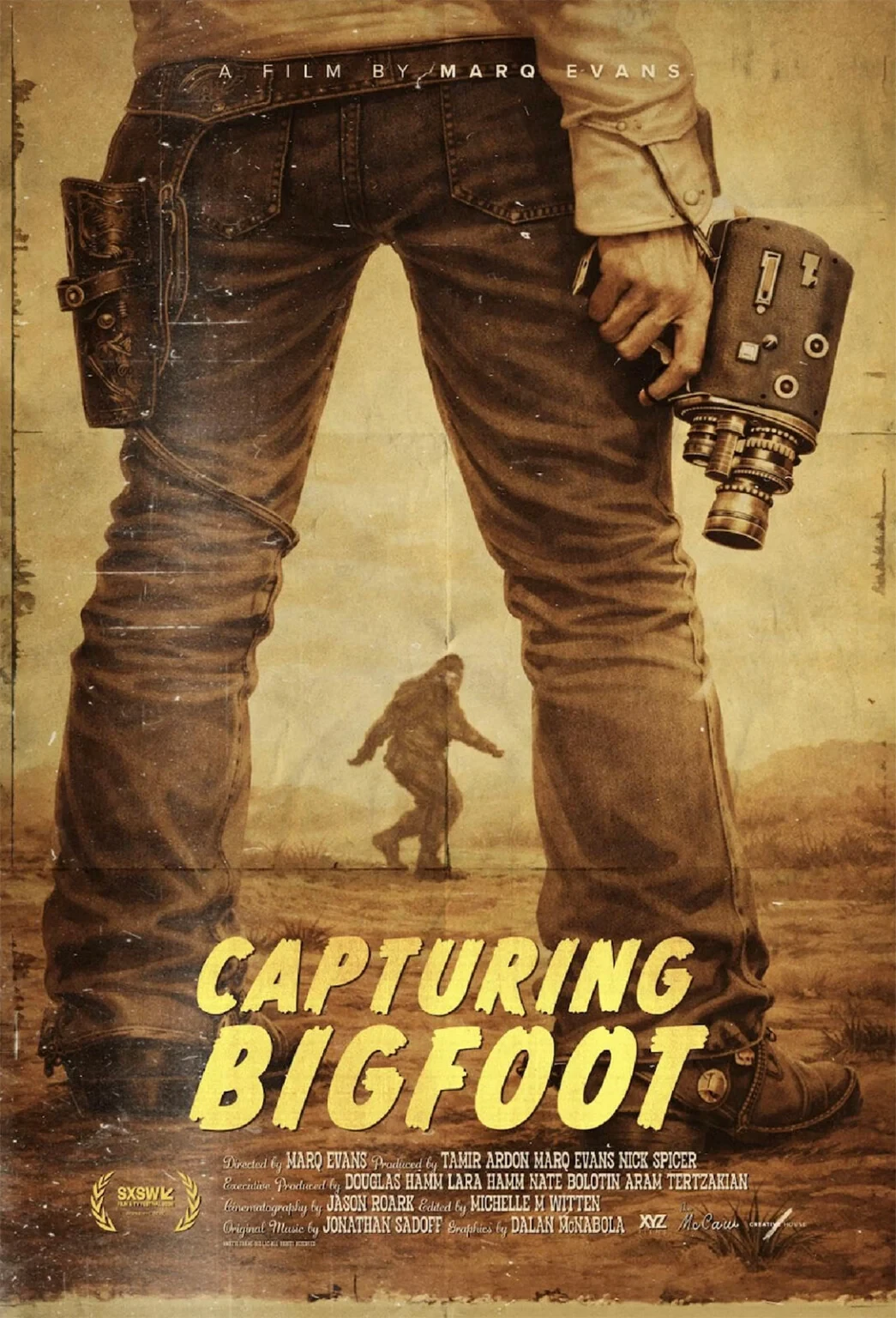 Official Capturing Bigfoot poster featuring a cowboy holding a movie camera