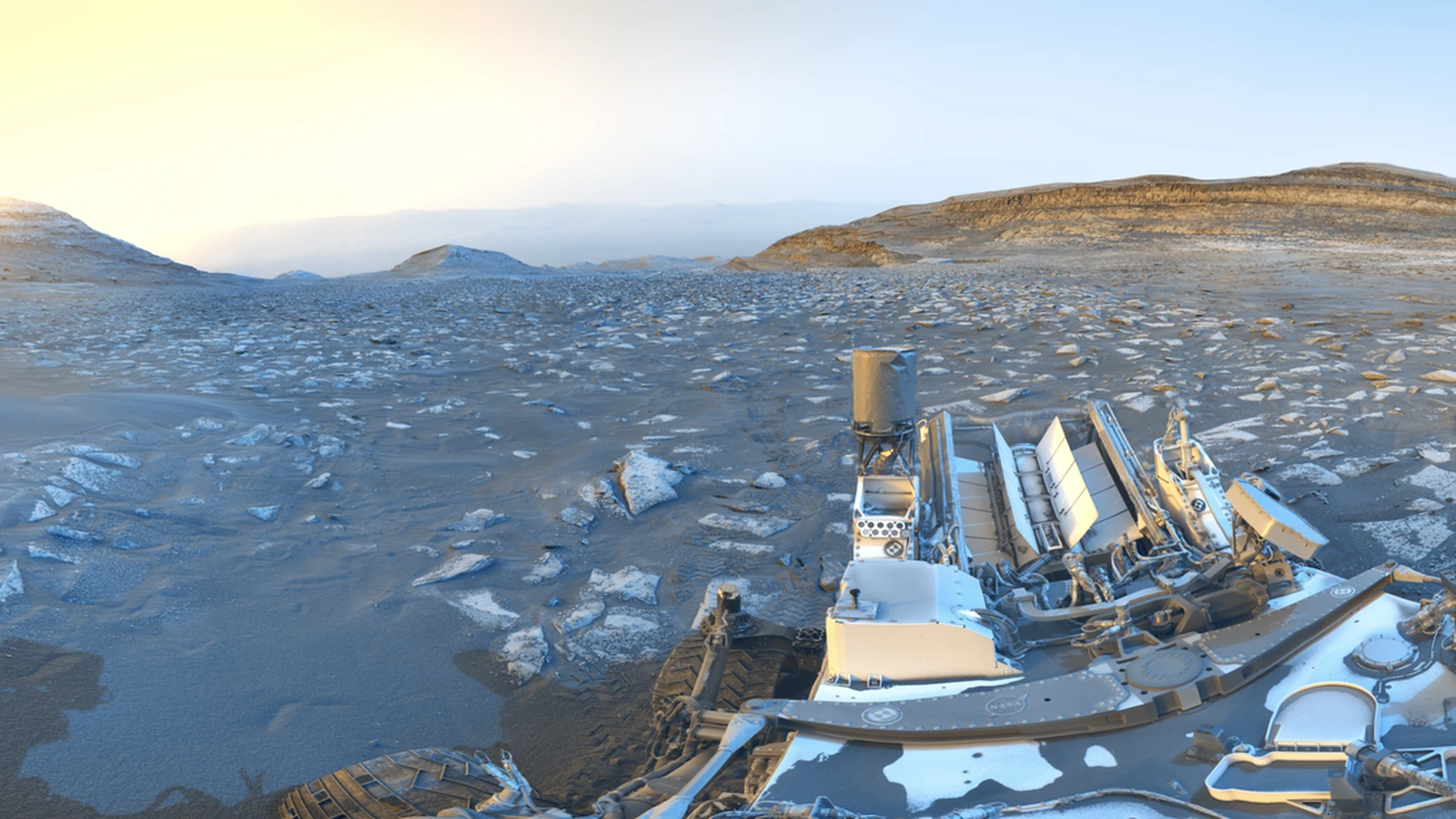 Curiosity rover panorama of the Martian landscape