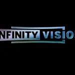 Το λογότυπο Infinity Vision με μεταλλικές αποχρώσεις σε μαύρο φόντο