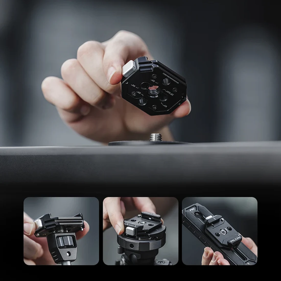 FALCAM F38 plate showing mounting-hole options