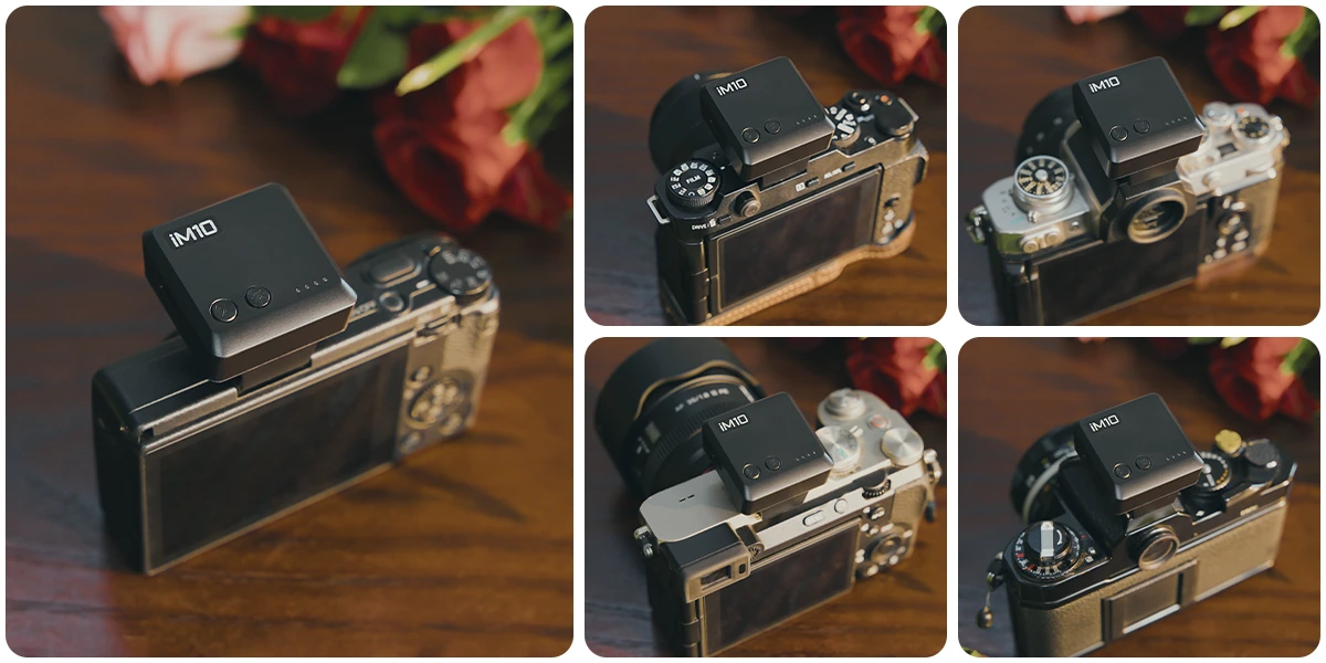 Godox iM10 mounted on a range of different cameras