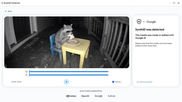 Το SynthID Detector εντοπίζει υδατογράφημα Google AI σε βίντεο με ρακούν