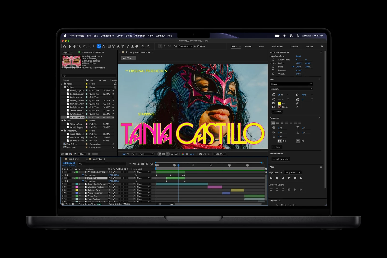 14-inch MacBook Pro with M6 displaying Adobe After Effects