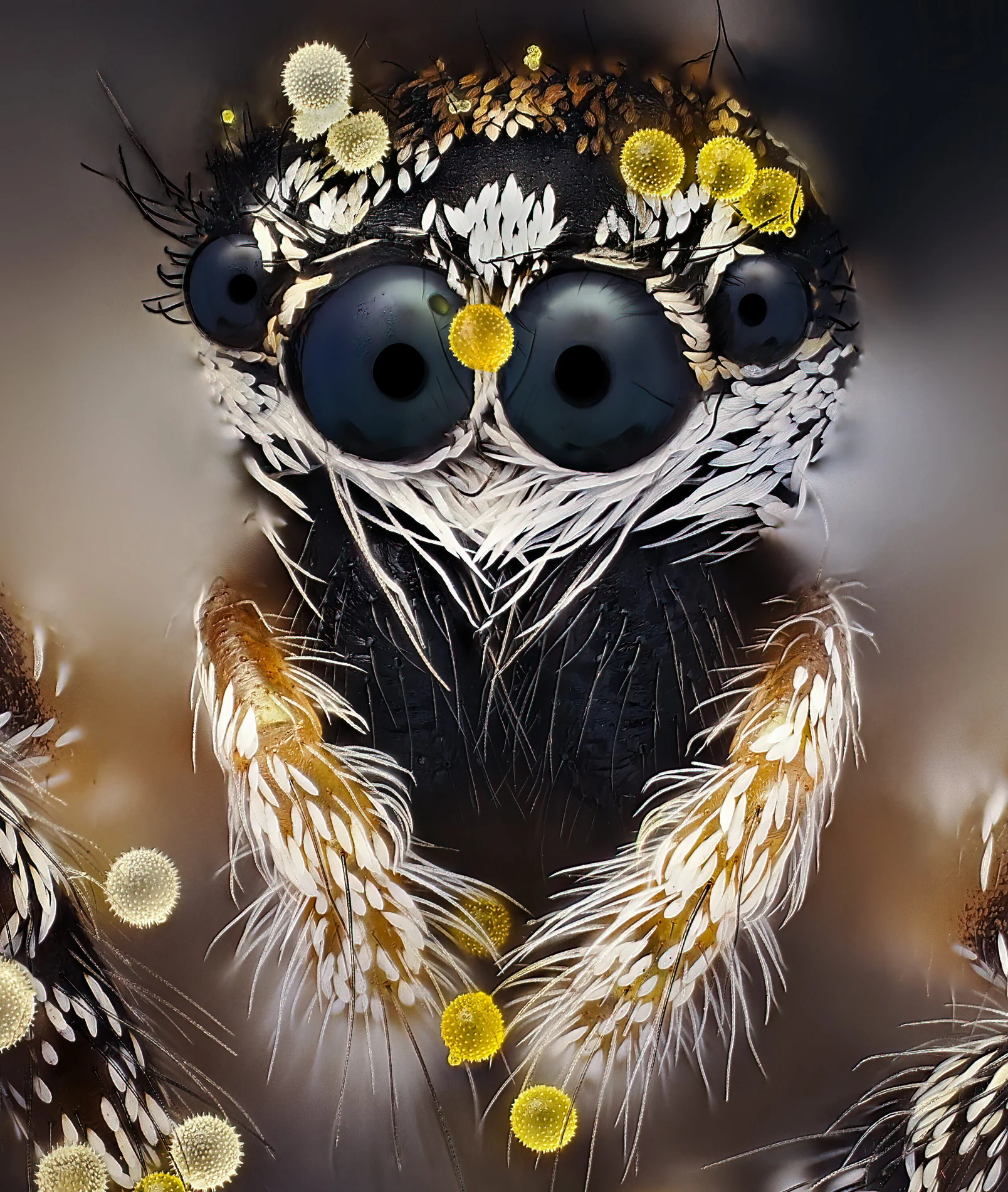 Jumping spider (Salticus scenicus) with pollen