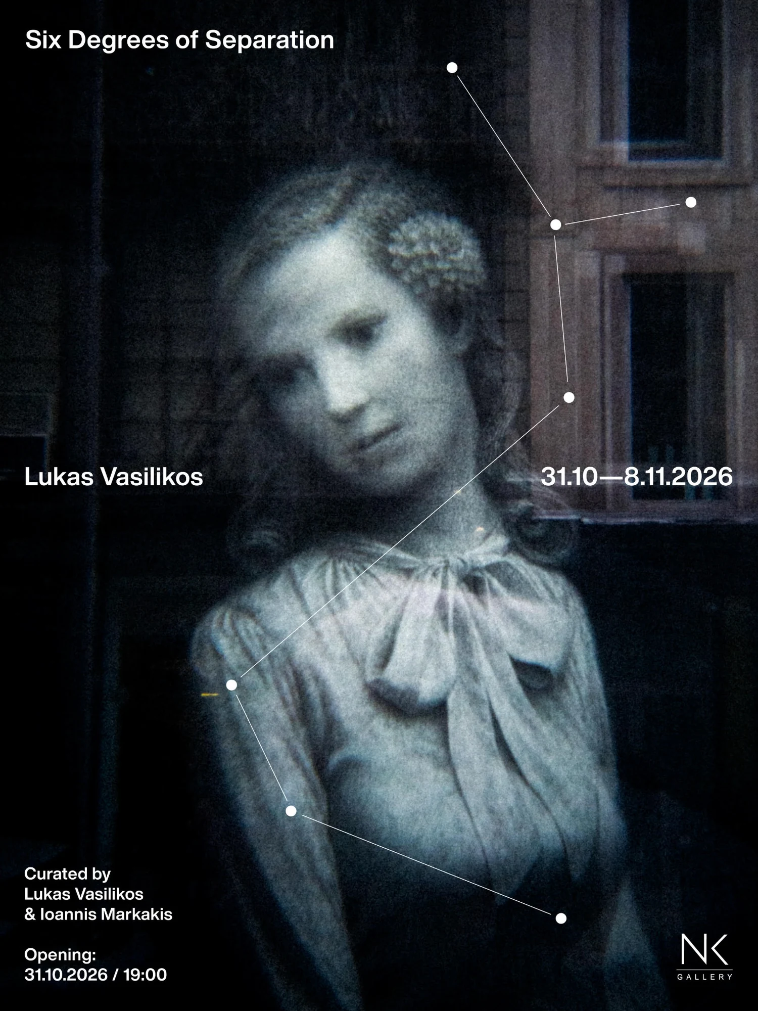 Exhibition poster featuring a portrait behind glass