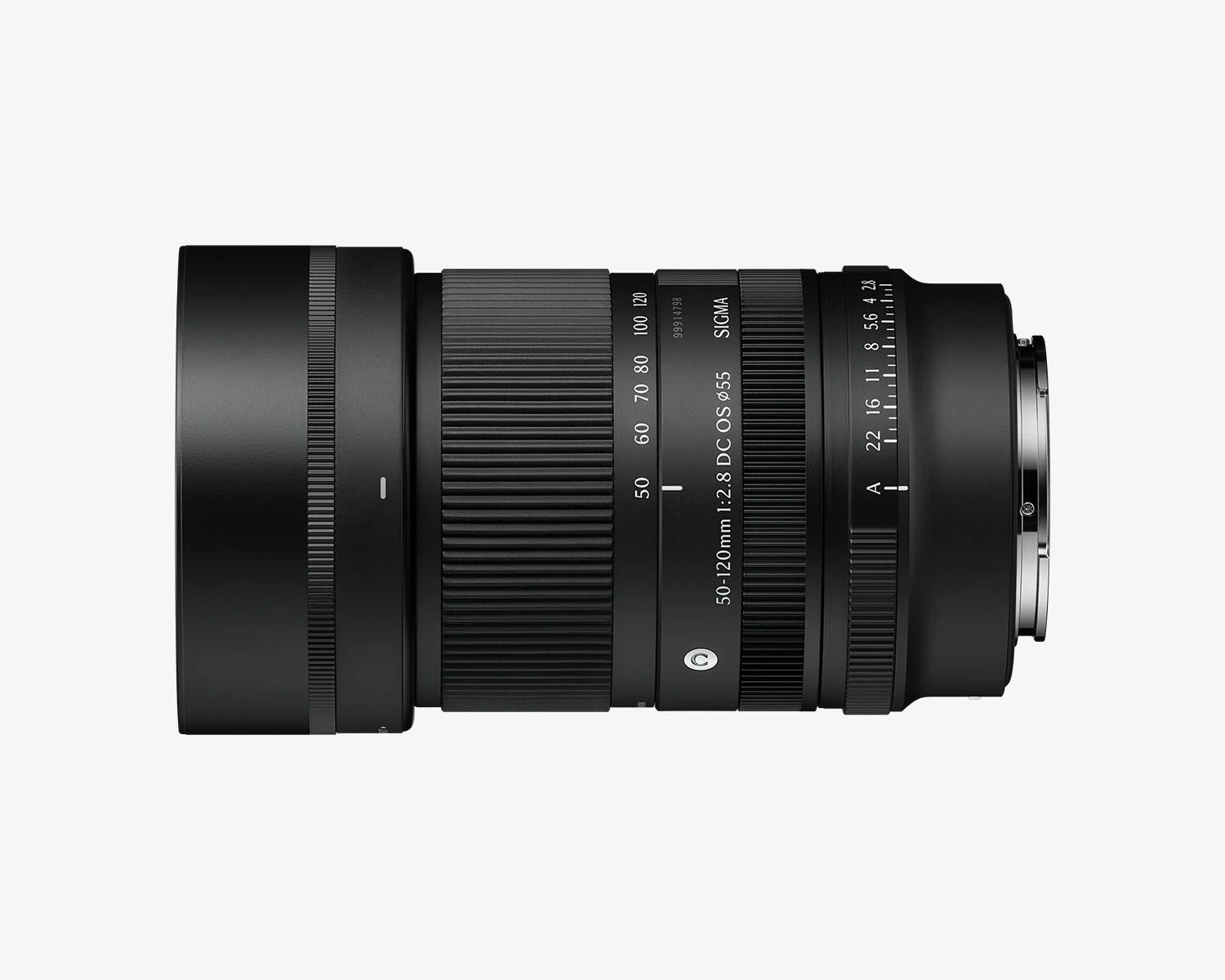 Πλάγια όψη του φακού Sigma 50-120mm F2.8 σε λευκό φόντο