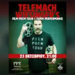 Αφίσα του FILM POEM TOUR με τον Telemach Wiesinger και μπομπίνα φιλμ 16mm