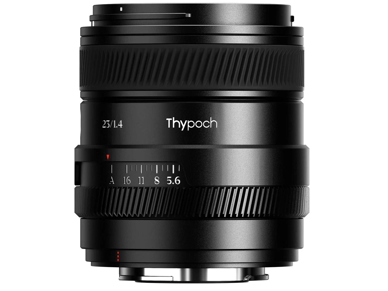 Πλάγια όψη του Thypoch Sculptor AF 23mm f/1.4 με τον δακτύλιο διαφράγματος και τη θέση A