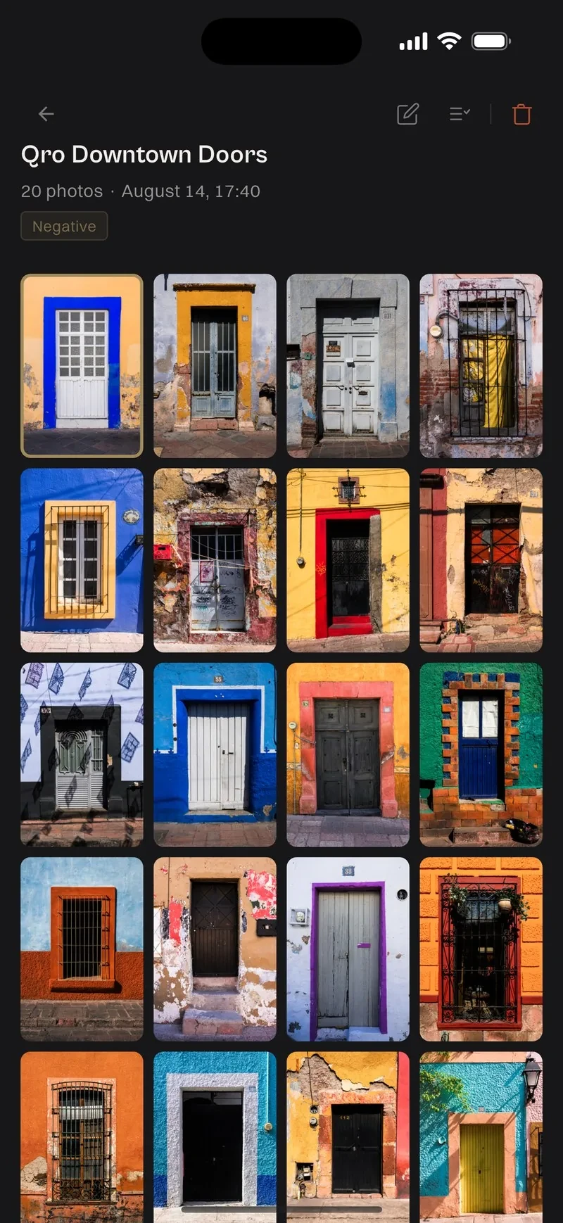 WorthWait photo roll containing colorful door photographs
